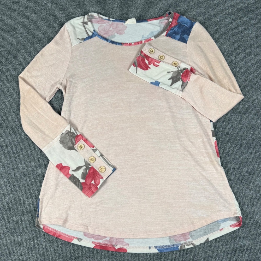 Lovely Melody XL Shirt Stretch‎ Floral Boho Long Sleeve Top Scoop Neck Spring